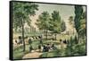 Central Park: The Drive-Currier & Ives-Framed Stretched Canvas