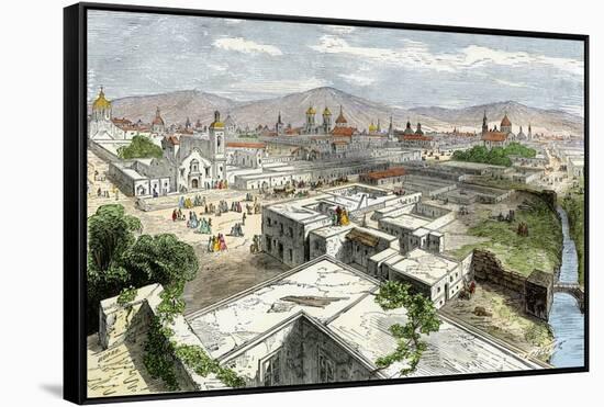 Central Plaza of Mexico City in the Mid-1800s-null-Framed Stretched Canvas