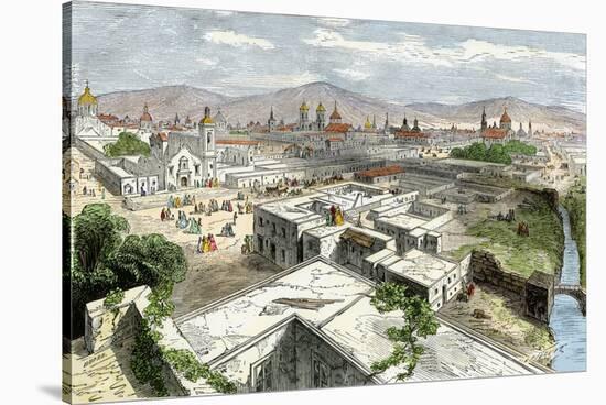 Central Plaza of Mexico City in the Mid-1800s-null-Stretched Canvas