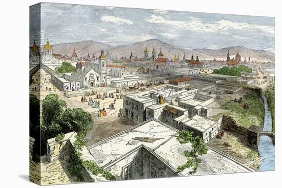 Central Plaza of Mexico City in the Mid-1800s-null-Stretched Canvas