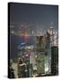 Central Skyline and Victoria Harbour at Night, Hong Ko Island, Hong Kong, China, Asia-Amanda Hall-Stretched Canvas