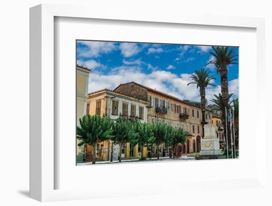 Central square Trion Navarchon (Three Admirals), with memorial and traditional low-rise houses-bestravelvideo-Framed Photographic Print