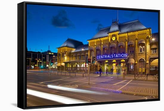 Central Station at Dusk, Drottningtorget, Gothenburg, Sweden, Scandinavia, Europe-Frank Fell-Framed Stretched Canvas