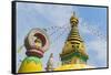 Central Stupa and Buddha eyes, Swayambunath (Monkey Temple), UNESCO World Heritage Site, Kathmandu,-G&M Therin-Weise-Framed Stretched Canvas