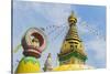 Central Stupa and Buddha eyes, Swayambunath (Monkey Temple), UNESCO World Heritage Site, Kathmandu,-G&M Therin-Weise-Stretched Canvas