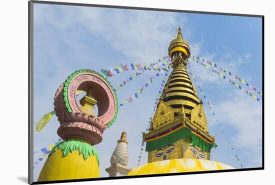 Central Stupa and Buddha eyes, Swayambunath (Monkey Temple), UNESCO World Heritage Site, Kathmandu,-G&M Therin-Weise-Mounted Photographic Print