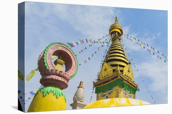 Central Stupa and Buddha eyes, Swayambunath (Monkey Temple), UNESCO World Heritage Site, Kathmandu,-G&M Therin-Weise-Stretched Canvas