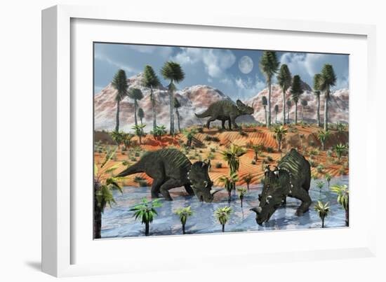 Centrosaurus Dinosaurs at a Watering Place-null-Framed Premium Giclee Print