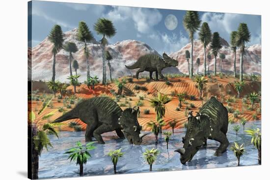 Centrosaurus Dinosaurs at a Watering Place-null-Stretched Canvas