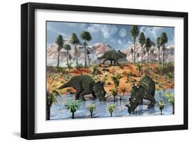 Centrosaurus Dinosaurs at a Watering Place-null-Framed Art Print
