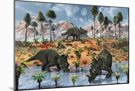 Centrosaurus Dinosaurs at a Watering Place-null-Mounted Art Print