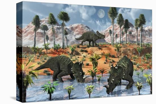 Centrosaurus Dinosaurs at a Watering Place-null-Stretched Canvas