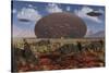 Centrosaurus Dinosaurs Walk Past a Ufo Stuck in the Ground-null-Stretched Canvas