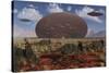 Centrosaurus Dinosaurs Walk Past a Ufo Stuck in the Ground-null-Stretched Canvas