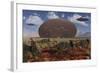 Centrosaurus Dinosaurs Walk Past a Ufo Stuck in the Ground-null-Framed Art Print