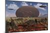 Centrosaurus Dinosaurs Walk Past a Ufo Stuck in the Ground-null-Mounted Art Print