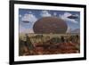 Centrosaurus Dinosaurs Walk Past a Ufo Stuck in the Ground-null-Framed Art Print