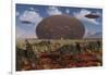 Centrosaurus Dinosaurs Walk Past a Ufo Stuck in the Ground-null-Framed Art Print