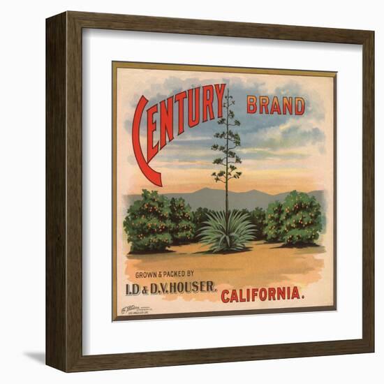 Century Brand - Los Angeles, California - Citrus Crate Label-Lantern Press-Framed Art Print