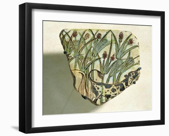 Ceramic Fragment Depicting Calf Running Among Papyrus Plants-null-Framed Giclee Print