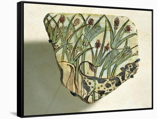 Ceramic Fragment Depicting Calf Running Among Papyrus Plants-null-Framed Stretched Canvas