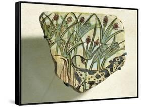 Ceramic Fragment Depicting Calf Running Among Papyrus Plants-null-Framed Stretched Canvas