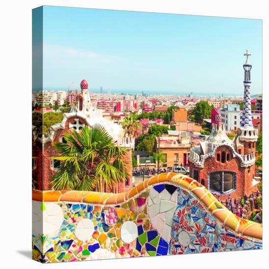 Ceramic Mosaic Park Guell in Barcelona, Spain. Park Guell is the Famous Architectural Town Art Desi-Vladitto-Stretched Canvas