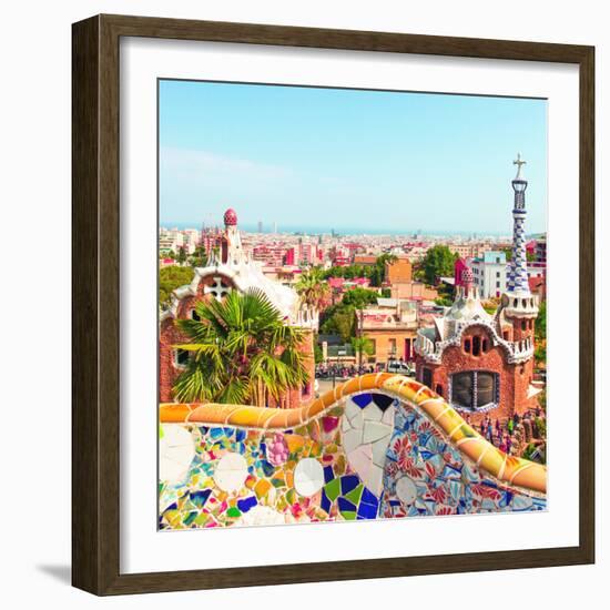 Ceramic Mosaic Park Guell in Barcelona, Spain. Park Guell is the Famous Architectural Town Art Desi-Vladitto-Framed Photographic Print