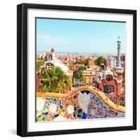 Ceramic Mosaic Park Guell in Barcelona, Spain. Park Guell is the Famous Architectural Town Art Desi-Vladitto-Framed Photographic Print