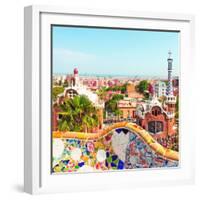 Ceramic Mosaic Park Guell in Barcelona, Spain. Park Guell is the Famous Architectural Town Art Desi-Vladitto-Framed Photographic Print