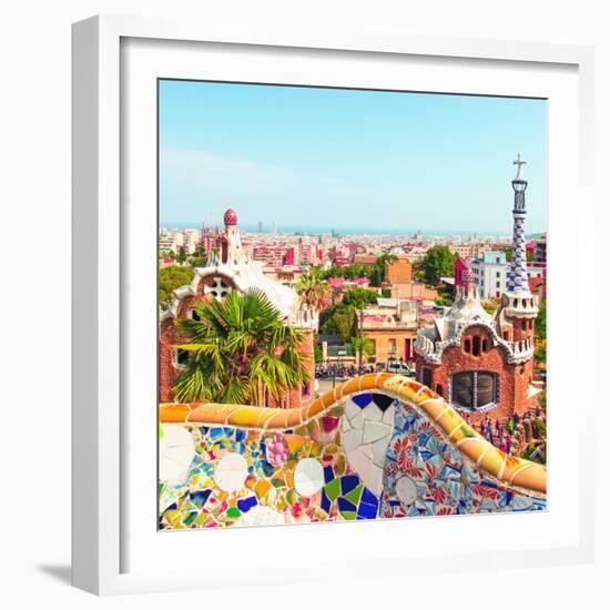 Ceramic Mosaic Park Guell in Barcelona, Spain. Park Guell is the Famous Architectural Town Art Desi-Vladitto-Framed Photographic Print