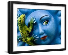 Ceramic Plaque Face and Lizard, San Miguel De Allende, Mexico-Nancy Rotenberg-Framed Photographic Print