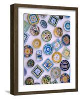 Ceramic Plates on Shop Wall, Algarve, Portugal-Merrill Images-Framed Photographic Print