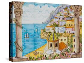 Ceramic Shop with Positano View Done in Tile, Positano, Amalfi, Campania, Italy-Walter Bibikow-Stretched Canvas