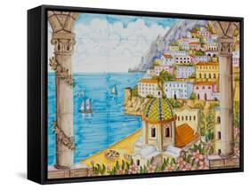 Ceramic Shop with Positano View Done in Tile, Positano, Amalfi, Campania, Italy-Walter Bibikow-Framed Stretched Canvas