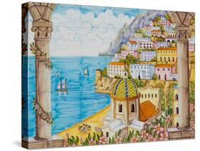 Ceramic Shop with Positano View Done in Tile, Positano, Amalfi, Campania, Italy-Walter Bibikow-Stretched Canvas