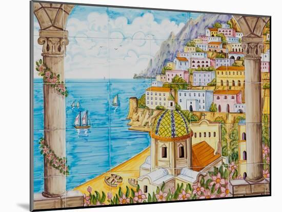 Ceramic Shop with Positano View Done in Tile, Positano, Amalfi, Campania, Italy-Walter Bibikow-Mounted Photographic Print