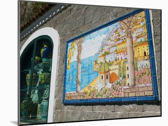Ceramic Shop with Positano View Done in Tile, Positano, Amalfi, Campania, Italy-Walter Bibikow-Mounted Photographic Print