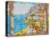Ceramic Shop with Positano View Done in Tile, Positano, Amalfi, Campania, Italy-Walter Bibikow-Stretched Canvas
