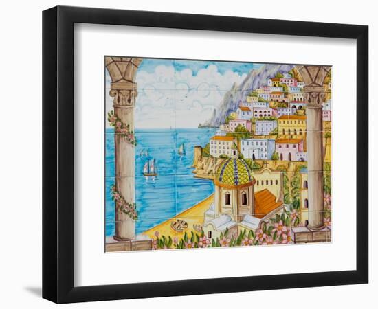 Ceramic Shop with Positano View Done in Tile, Positano, Amalfi, Campania, Italy-Walter Bibikow-Framed Photographic Print