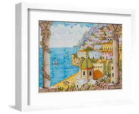 Ceramic Shop with Positano View Done in Tile, Positano, Amalfi, Campania, Italy-Walter Bibikow-Framed Photographic Print