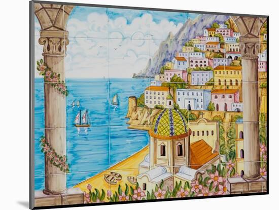 Ceramic Shop with Positano View Done in Tile, Positano, Amalfi, Campania, Italy-Walter Bibikow-Mounted Photographic Print