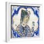 Ceramic Tile Depicting Young Woman Holding Vase, Persian Civilization, 17th Century-null-Framed Giclee Print