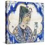 Ceramic Tile Depicting Young Woman Holding Vase, Persian Civilization, 17th Century-null-Stretched Canvas