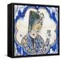 Ceramic Tile Depicting Young Woman Holding Vase, Persian Civilization, 17th Century-null-Framed Stretched Canvas