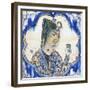 Ceramic Tile Depicting Young Woman Holding Vase, Persian Civilization, 17th Century-null-Framed Giclee Print