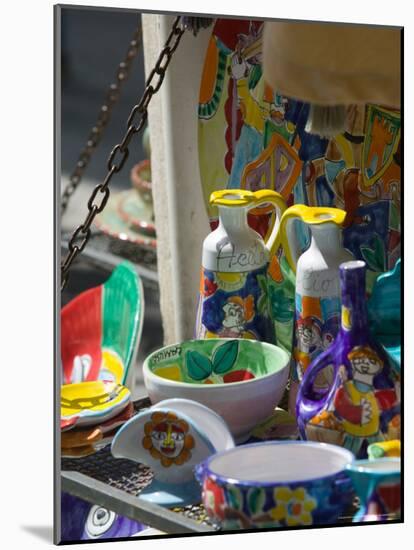 Ceramic Wares For Sale, Taormina, Sicily, Italy-Walter Bibikow-Mounted Photographic Print