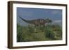 Ceratosaurus Hunting in Prehistoric Grasslands-null-Framed Art Print