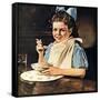 Cereal Bowl (or Girl with Blue Bow Eating Cereal)-Norman Rockwell-Framed Stretched Canvas