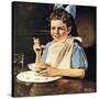 Cereal Bowl (or Girl with Blue Bow Eating Cereal)-Norman Rockwell-Stretched Canvas